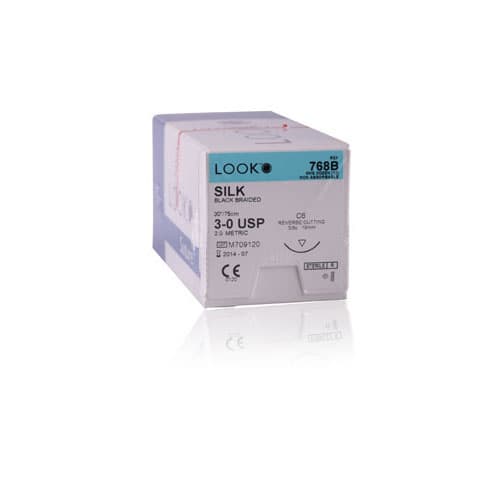 LOOK™ Sharpoint™ Silk Braided Non-Absorbable Suture, 3-0, C-6 Reverse Cutting 3/8 Circle Needle, 18mm, Black, 30"/75cm, 12/Box, 768B thumbnail 5