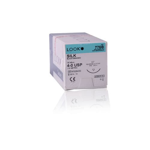 Look Silk Black Braided Non-Absorbable Suture, 4-0, 18"/45 cm, C7 Reverse Cutting Needle (3/8 Circle, 24mm), 12/Box, 776B thumbnail 6