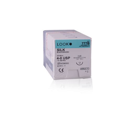 Look 778B Silk Suture, 3-0, Black Braided, Non-Absorbable, 18" (45 cm), C-26 Reverse Cutting 1/2 Circle Needle, 12/Box thumbnail 9