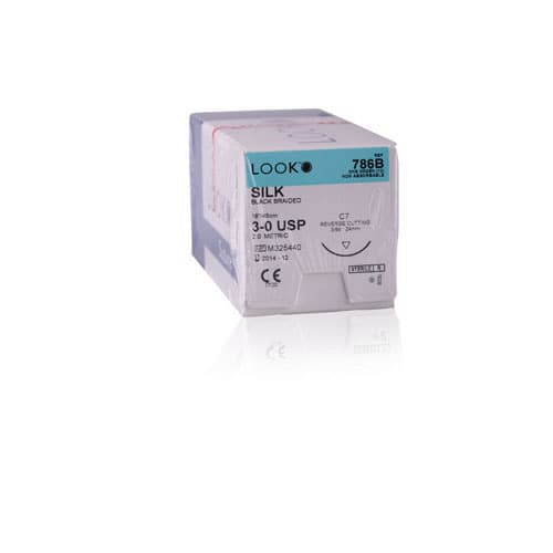LOOK Sharpoint Silk Suture, 4-0, Black Braided, Non-Absorbable, C-3 Precision Reverse Cutting Needle, 3/8 Circle, 13mm, 18" (45cm), 12/Box, #792B thumbnail 9