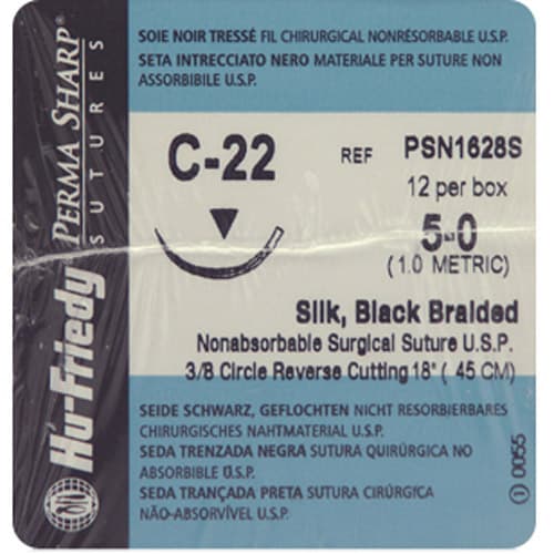 Perma Sharp Non-Absorbable Silk Black Braided Suture, 5-0, C-22 Reverse Cutting 3/8 Circle Needle, 18", 12/Box, PSN1628S thumbnail 3
