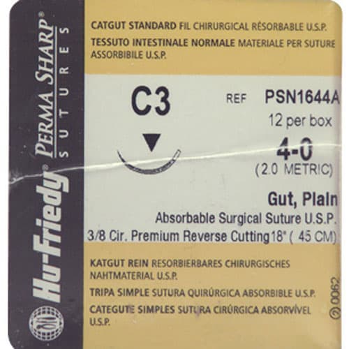 Hu-Friedy Perma Sharp Plain Gut Absorbable Suture, 4-0, C-3 Premium Reverse Cutting Needle, 3/8 Circle, 18", Undyed, 12/Box, PSN1644A thumbnail 6