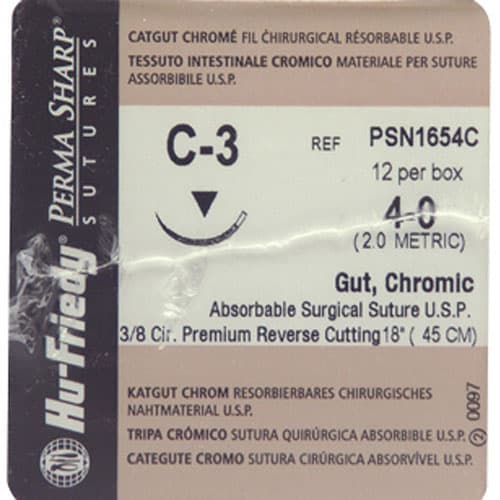 Hu-Friedy Perma Sharp Chromic Gut Suture, 4-0, 18", C-3 Premium Reverse Cutting Needle, 3/8 Circle, 12/Box, PSN1654C thumbnail 9