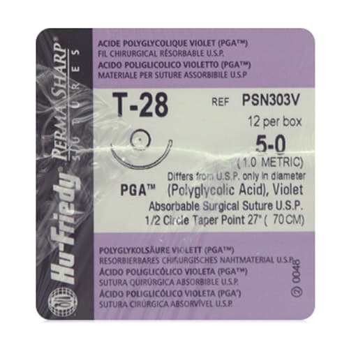 Hu-Friedy Perma Sharp Sutures, Absorbable PGA Violet-Dyed Braided, 5-0, T-28 Needle, 1/2 Circle, 27", 12/Box thumbnail 3