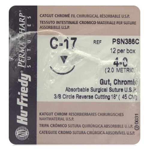 Hu-Friedy Perma Sharp Chromic Gut Absorbable Suture, 4-0, C-17 Reverse Cutting Needle, 3/8 Circle, 18", 12/Box, PSN386C thumbnail 5