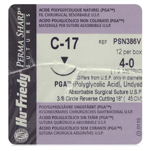 Perma Sharp® Absorbable PGA Undyed Braided Suture, 4-0, C-17 Reverse Cutting 3/8 Circle Needle, 18", 12/Box, PSN386V thumbnail 4