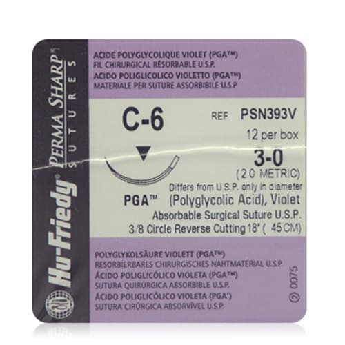 Hu-Friedy Perma Sharp PGA Absorbable Suture, 4-0, Violet Braided, C-6 Needle, 3/8 Circle Reverse Cutting, 18", 12/Box, PSN392V thumbnail 9