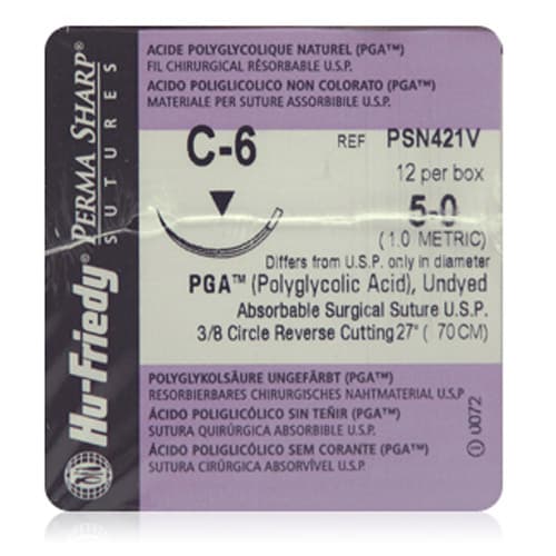 Hu-Friedy Perma Sharp PGA Absorbable Suture, 5-0, Undyed Braided, C-6 Reverse Cutting 3/8 Circle Needle, 27", 12/Box, PSN421V thumbnail 8