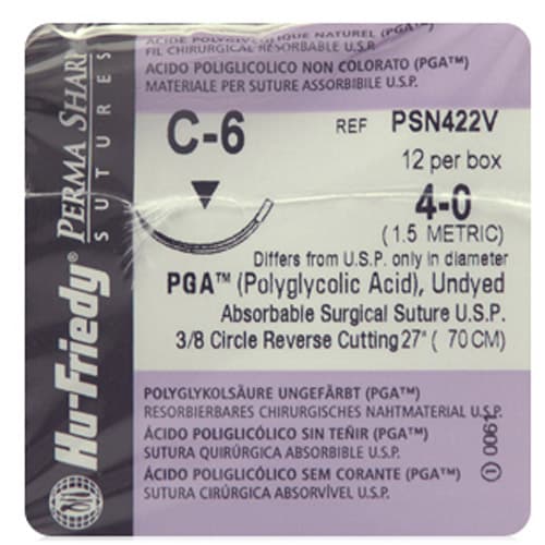 Hu-Friedy Perma Sharp PGA Absorbable Suture, Undyed Braided, 4-0, C-6 Reverse Cutting 3/8 Circle Needle, 27", 12/Box, PSN422V thumbnail 5