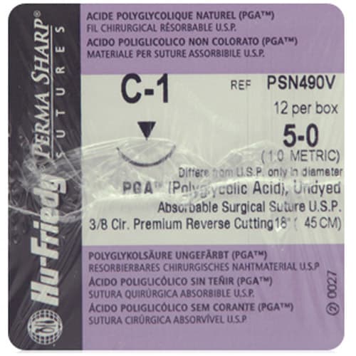 Perma Sharp® Absorbable PGA Undyed Braided Suture, 5-0, C-1 Needle, 3/8 Circle Premium Reverse Cutting, 18", 12/Pk, PSN490V thumbnail 3