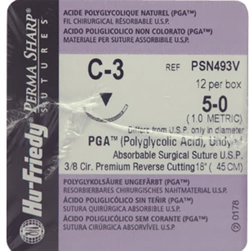 Hu-Friedy Perma Sharp PGA Absorbable Suture, 5-0, Undyed Braided, C-3 Premium Reverse Cutting Needle, 3/8 Circle, 18", 12/Box, PSN493V thumbnail 4