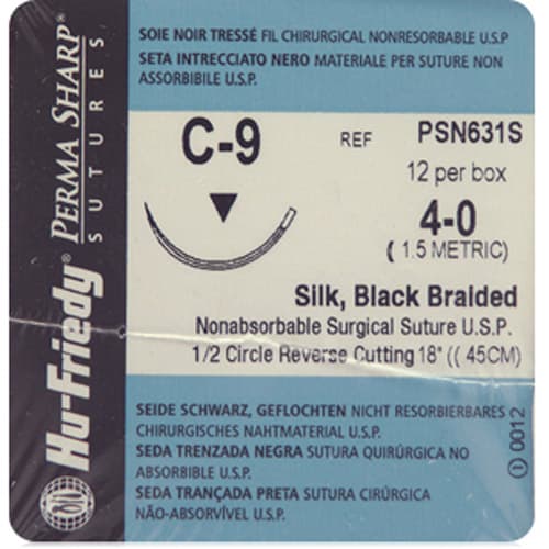 Perma Sharp Non-Absorbable Silk Sutures, Black Braided, 4-0, C-9 1/2 Circle Reverse Cutting Needle, 18", 12/Box, PSN631S thumbnail 3
