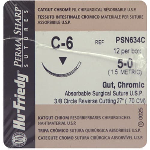 Hu-Friedy Perma Sharp Chromic Gut Suture, 5-0, C-6 Reverse Cutting 3/8 Circle Needle, 27", Absorbable, 12/Box, PSN634C thumbnail 9