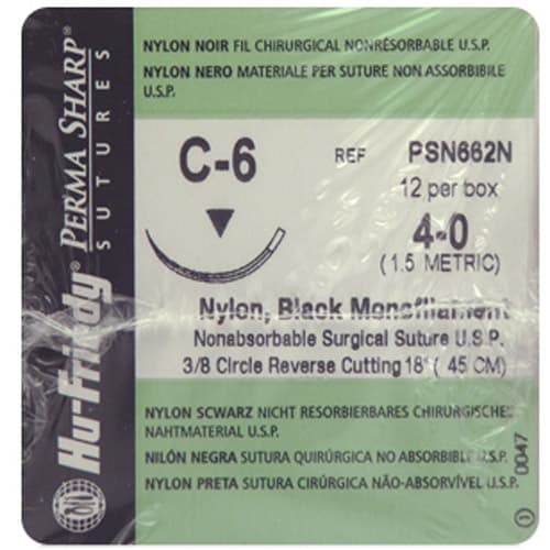 Perma Sharp Non-Absorbable Black Monofilament Nylon Suture, 4-0, 18", C-6 Needle 18.7mm, 3/8 Circle Reverse Cut, 12/Box, PSN662N thumbnail 4