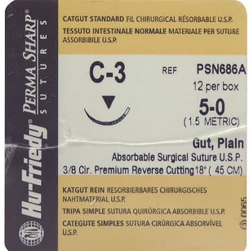 Hu-Friedy Perma Sharp Plain Gut Absorbable Suture, 5-0, C-3 Premium Reverse Cutting Needle, 3/8 Circle, 18", PSN686A, 12/Box thumbnail 8