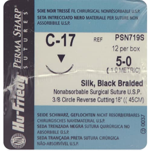 Perma Sharp Non-Absorbable Silk Black Braided Suture, 5-0, C-17 Reverse Cutting 3/8 Circle Needle, 18", 12/Box, PSN719S thumbnail 3