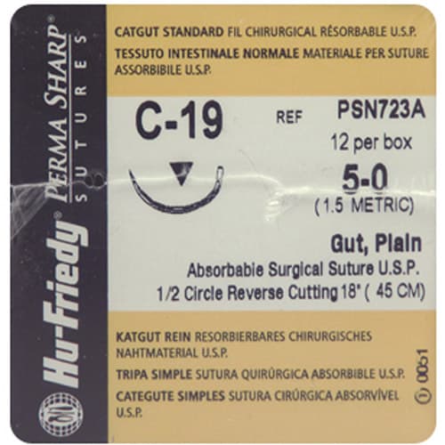 Hu-Friedy Perma Sharp Plain Gut Absorbable Suture, 5-0, C-19 Reverse Cutting 1/2 Circle Needle, 18 in, Undyed, 12/Box thumbnail 7