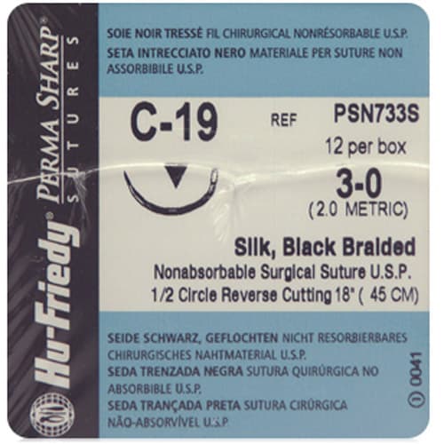 Perma Sharp Non-Absorbable Silk Black Braided Suture, 3-0, 18", C-19 Reverse Cutting 1/2 Circle Needle, 12/Box, PSN733S thumbnail 3