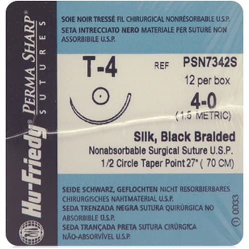 Perma Sharp Non-Absorbable Silk Black Braided Suture, 4-0, 27", T-4 Taper Point 1/2 Circle Needle 22.2mm, 12/Box, PSN7342S thumbnail 3