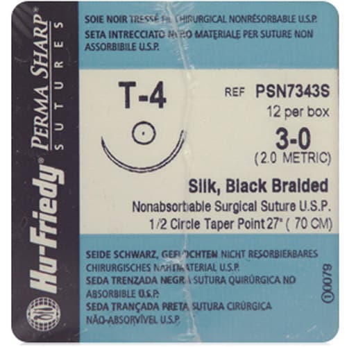 Perma Sharp Non-Absorbable Silk Black Braided Suture, 3-0, 27", T-4 Taper Point 1/2 Circle Needle 22.2mm, 12/Box, PSN7343S thumbnail 3
