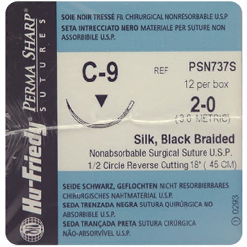 Perma Sharp Non-Absorbable Silk Black Braided Suture, 2-0, C-9 1/2 Circle Reverse Cutting Needle, 18", 12/Box, PSN737S thumbnail 3