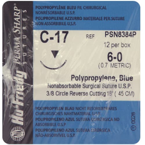 Hu-Friedy Perma Sharp Suture, Polypropylene, Non-Absorbable, 6-0, 18", C-17 Reverse Cutting 3/8 Circle Needle, Blue, 12/Box, PSN8384P thumbnail 9