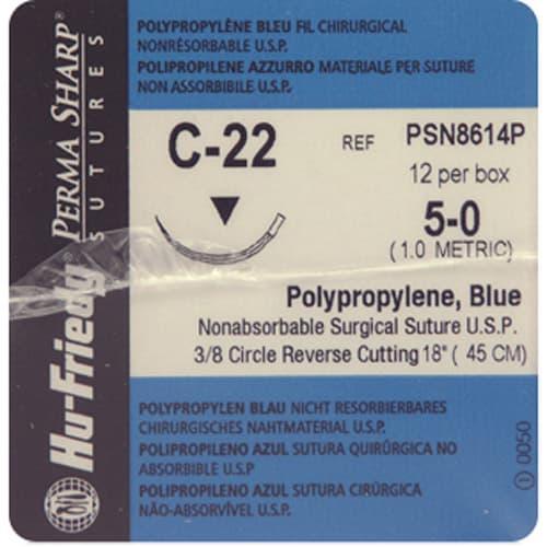 Hu-Friedy Perma Sharp Polypropylene Suture, 6-0, Blue, 18", C-22 3/8 Circle Reverse Cutting Needle, 12/Box, PSN8660P thumbnail 8