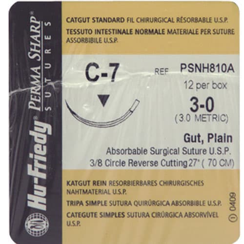 Hu-Friedy Perma Sharp Plain Gut Absorbable Suture, 3-0, C-7 Reverse Cutting Needle, 3/8 Circle, 27", 12/Box, PSNH810A thumbnail 5