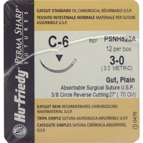 Hu-Friedy Perma Sharp Plain Gut Suture, 3-0, C-6 Needle, 3/8 Circle Reverse Cutting, 27", 12/Box, PSNH822A thumbnail 8