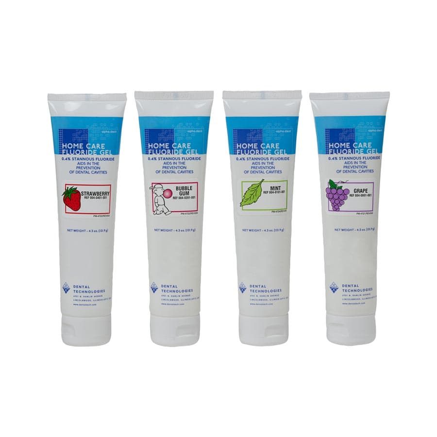 Alpha-Dent Take Home Care Fluoride Gel, Bubblegum, 0.4% Stannous Fluoride, 4.3 oz Tubes, Box of 12, 004.0202.001 - Alpha-Dent Take Home Care Fluoride Gel Treatment, Bubblegum. 0.4% Stannous - Image 1
