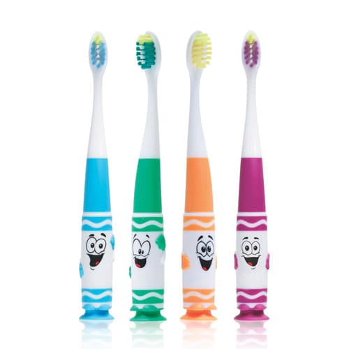 GUM Crayola Pip-Squeaks Kids Ultra-Soft Manual Toothbrush, Suction Cup, Tapered Head, Ages 2-5, Assorted Colors, 12/Box, 232PYZ thumbnail 3