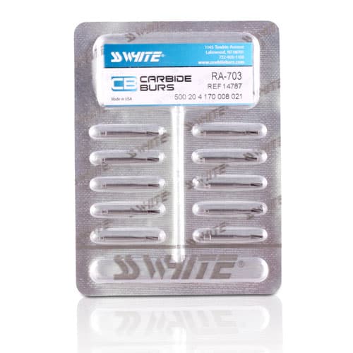 SS White Standard Operative Carbide Bur, RA Right-Angle Latch, Tapered Fissure Crosscut, #703, 10/Pk, 14787 thumbnail 4