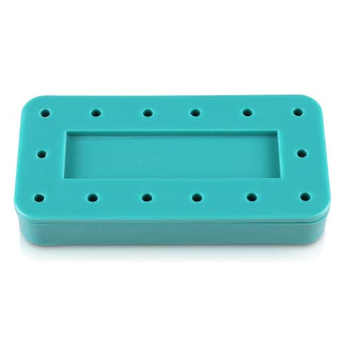 Plasdent Magnetic Rectangular Bur Block, 14 Holes FG/RA, Teal, 400BR14 - Magnetic Bur Blocks - 14 Holes FG/RA, Aquamarine - Image 1