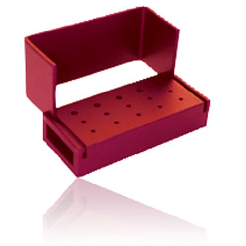 Kerr AXIS AB320-1R Red Anodized Aluminum Bur Block, 15-Hole (10 FG / 5 RA), Swivel Top, Autoclavable thumbnail 3