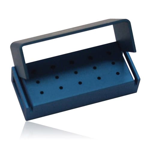 Kerr AXIS AB327-1U Blue Anodized Aluminum Bur Block, 15 Hole (10 FG Short Shank / 5 RA), Autoclavable, 59mm x 25mm x 25mm thumbnail 3