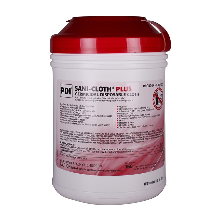 PDI Sani-Cloth Plus Germicidal Disposable Surface Wipes, Large, 6" x 6.75", 160 Wipes/Canister, Q89072 thumbnail 12