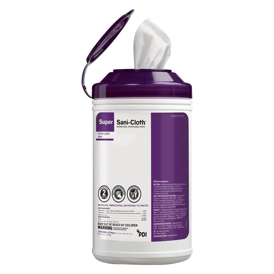 PDI Super Sani-Cloth Germicidal Disposable Wipes, X-Large, 7.5" x 15", 75/Can, P86984 thumbnail 13