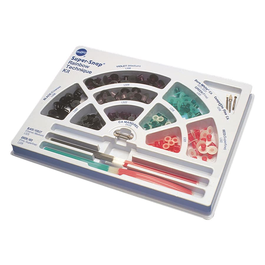 Shofu Super-Snap Rainbow Technique Kit, 180 Disks (100 Standard & 80 Mini), 40 Polystrips, 2 Dura-White Stones, 1 CompoSite Fine Midi-Point, 4 CA Mandrels, 0500 thumbnail 24