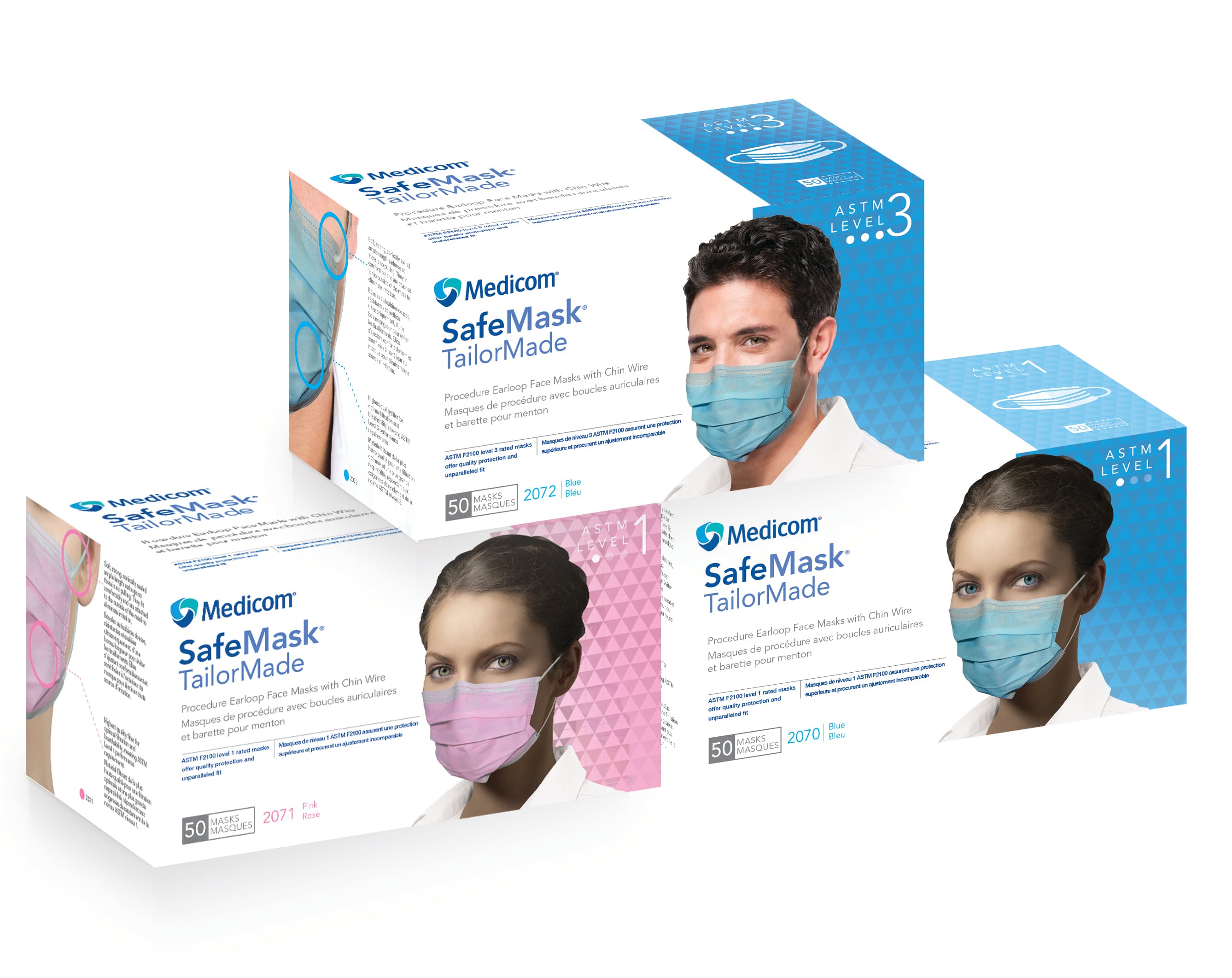 SafeMask TailorMade Procedure Mask with Chin Wire, ASTM Level 1, Pink, 50/Box, 2071 thumbnail 9