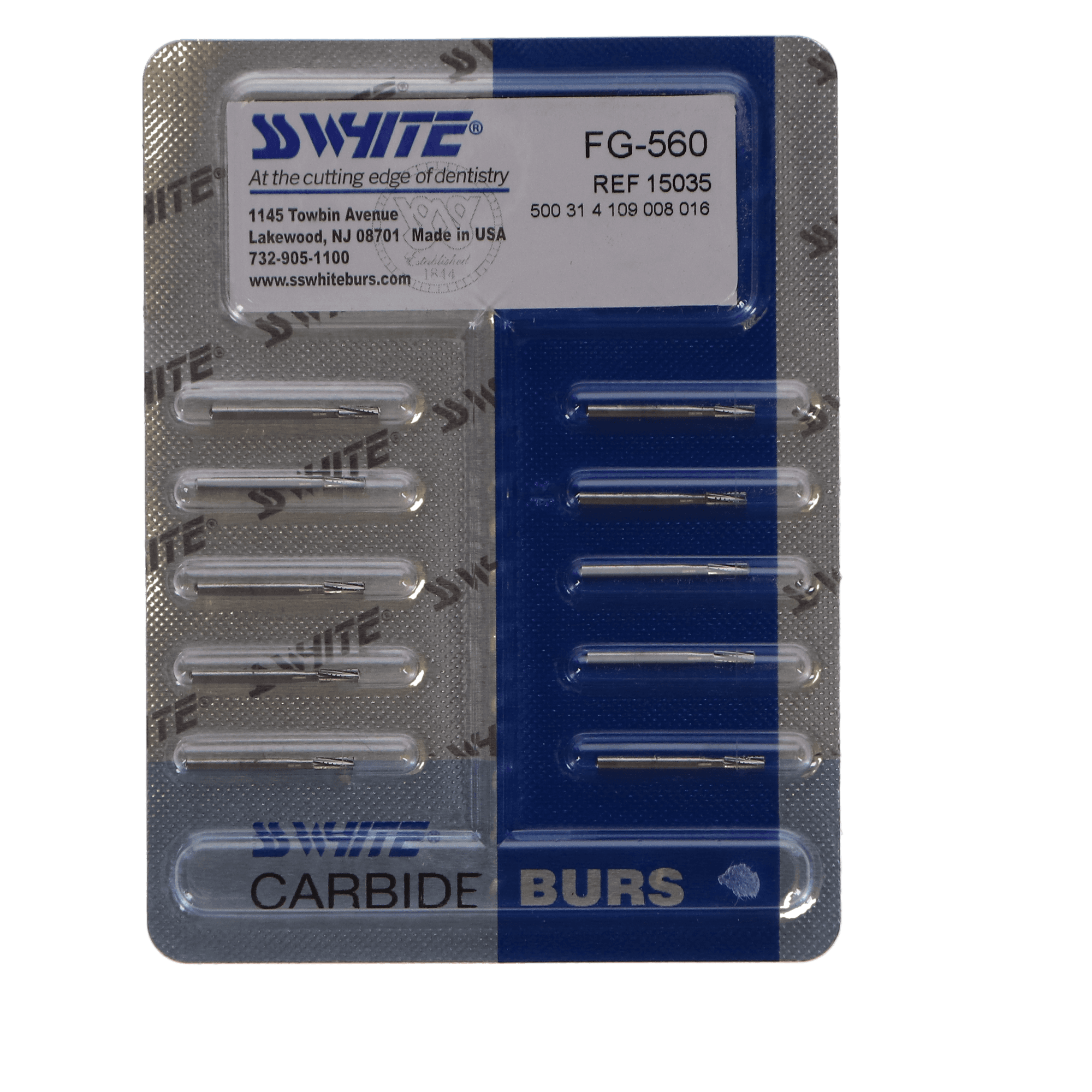 SS White Standard Operative Carbide Bur, FG, Straight Fissure Flat End Crosscut, #560, 1.6 mm, 10/Pk, 15035 thumbnail 6