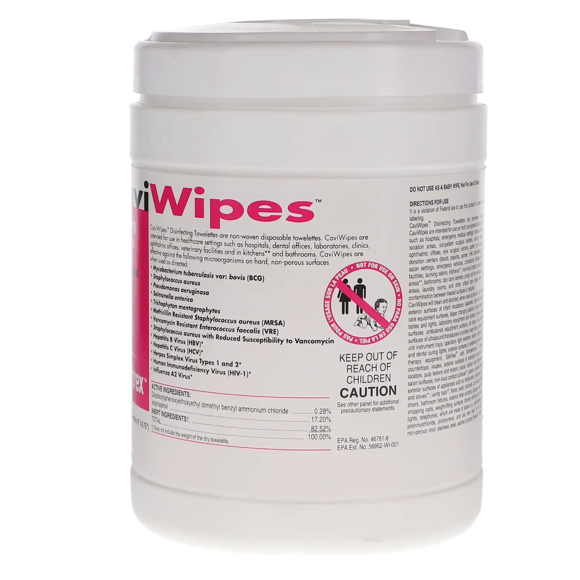 CaviWipes Disinfectant Towelettes, Large, 6" x 6.75", 220 Wipes/Canister, 10-1090 - CaviWipes Disinfectant 6 x 6.75 (L) 220Cn - Image 1