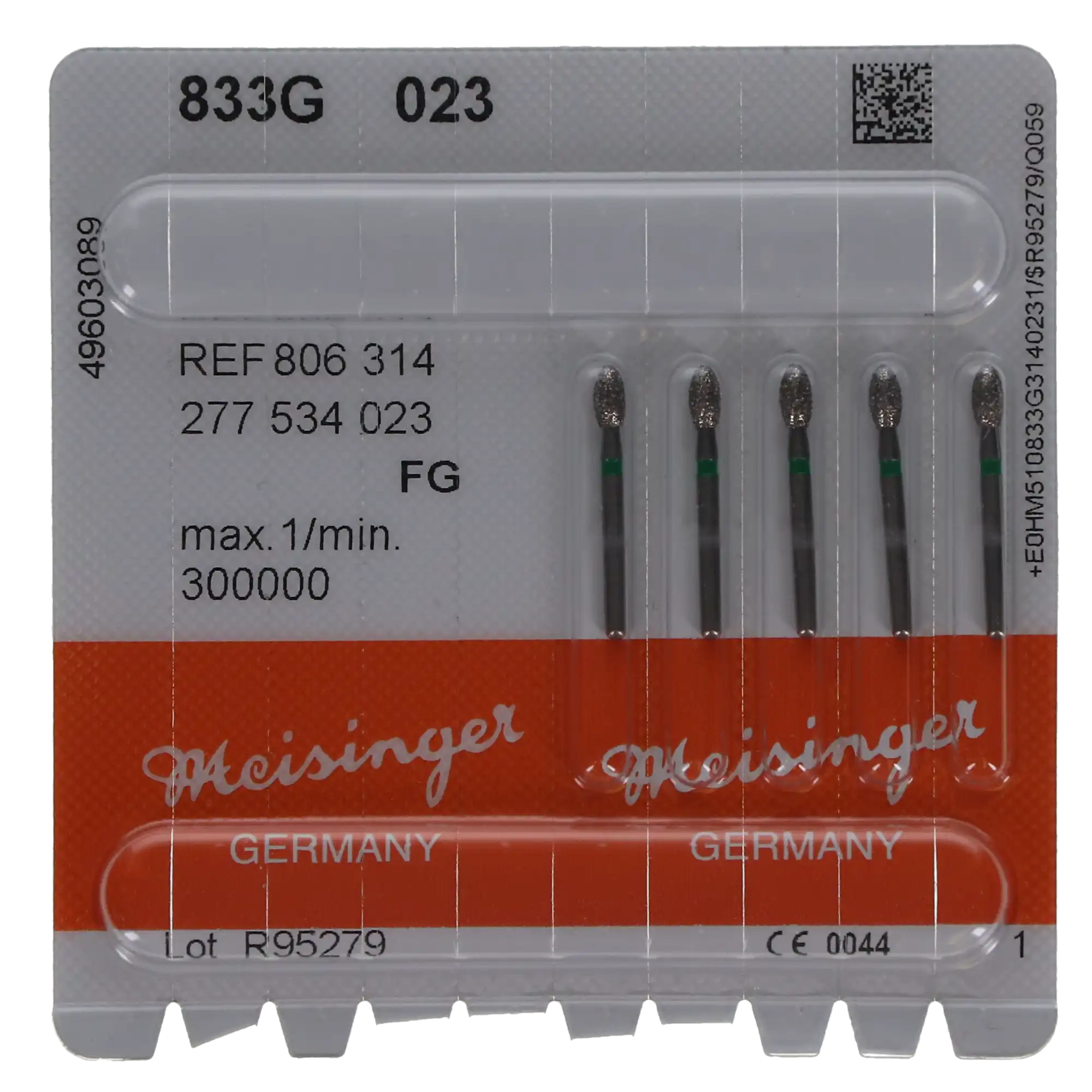 Meisinger Multi-Use Diamond Bur, FG, Football/Egg, #833G-023, 2.3 mm Head, 4.2 mm Working Length, Coarse, Green, 5/Pk, 833G-023-FG thumbnail 5