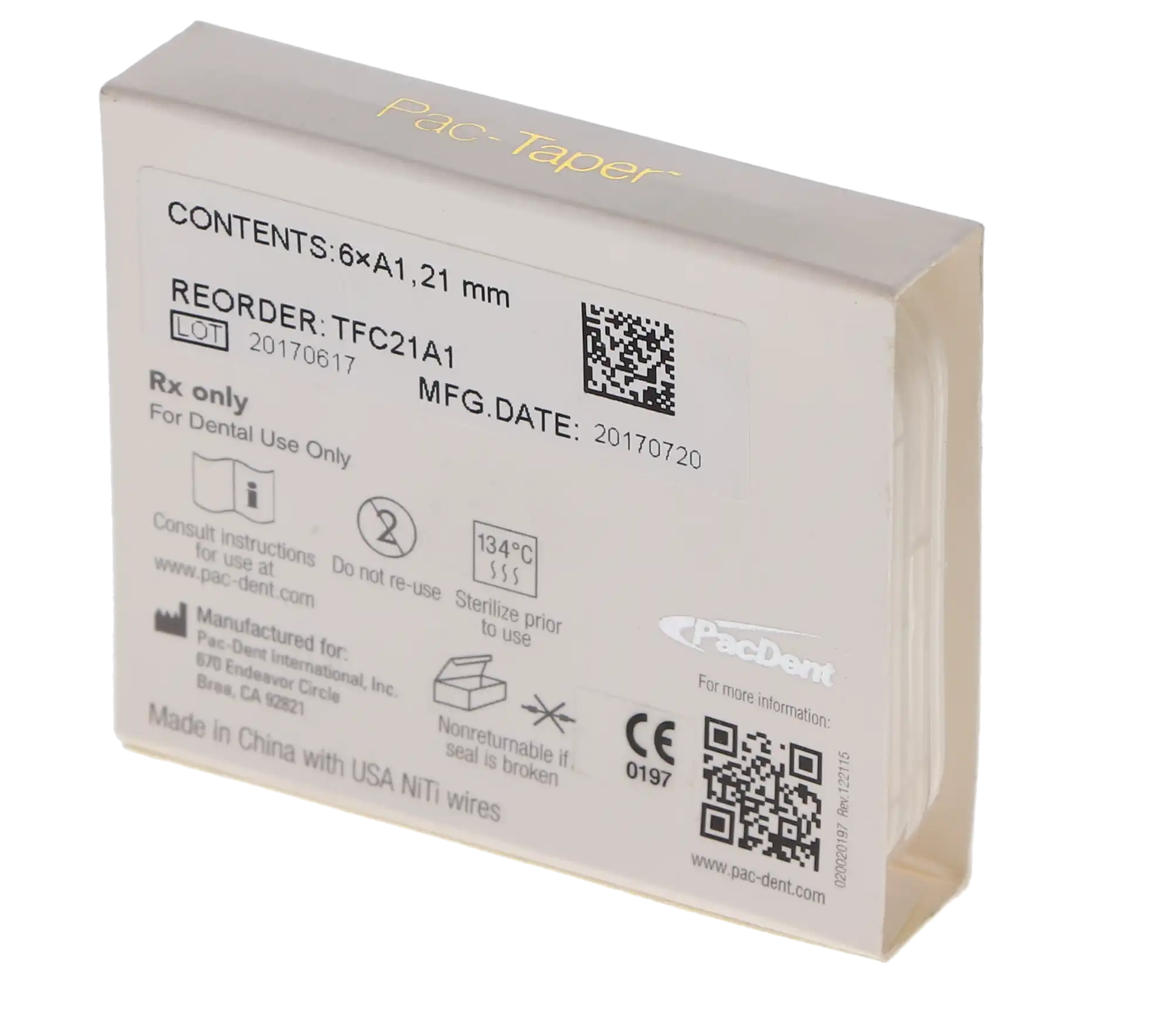 Pac-Taper Conform Nickel-Titanium Rotary Files, A1 (Tip #20), 21 mm, 6/Pk, TFC21A1 thumbnail 5
