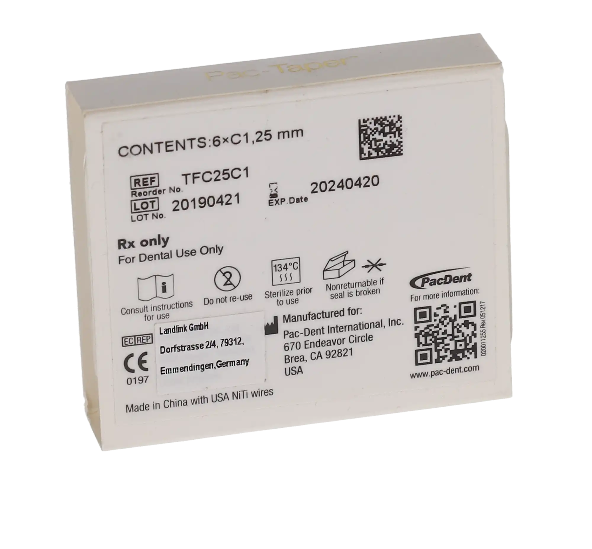 Pac-Taper Conform Nickel-Titanium Rotary Files, C1, 25mm, 6/Pk, TFC25C1 thumbnail 6