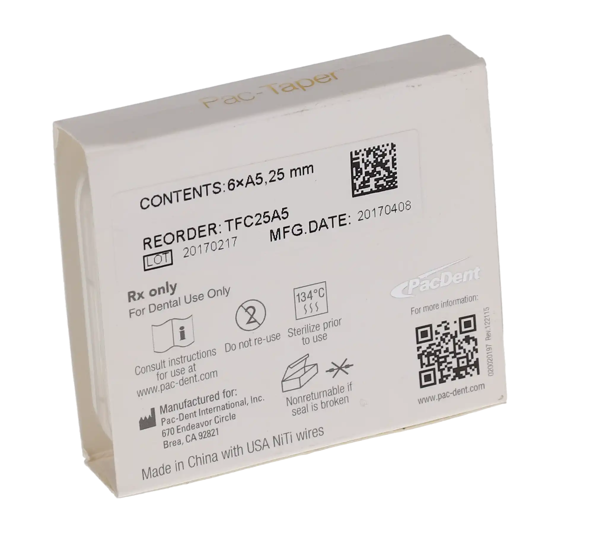 Pac-Taper Conform Nickel-Titanium Rotary Files, A5, 25mm, 6/Pk, TFC25A5 thumbnail 5
