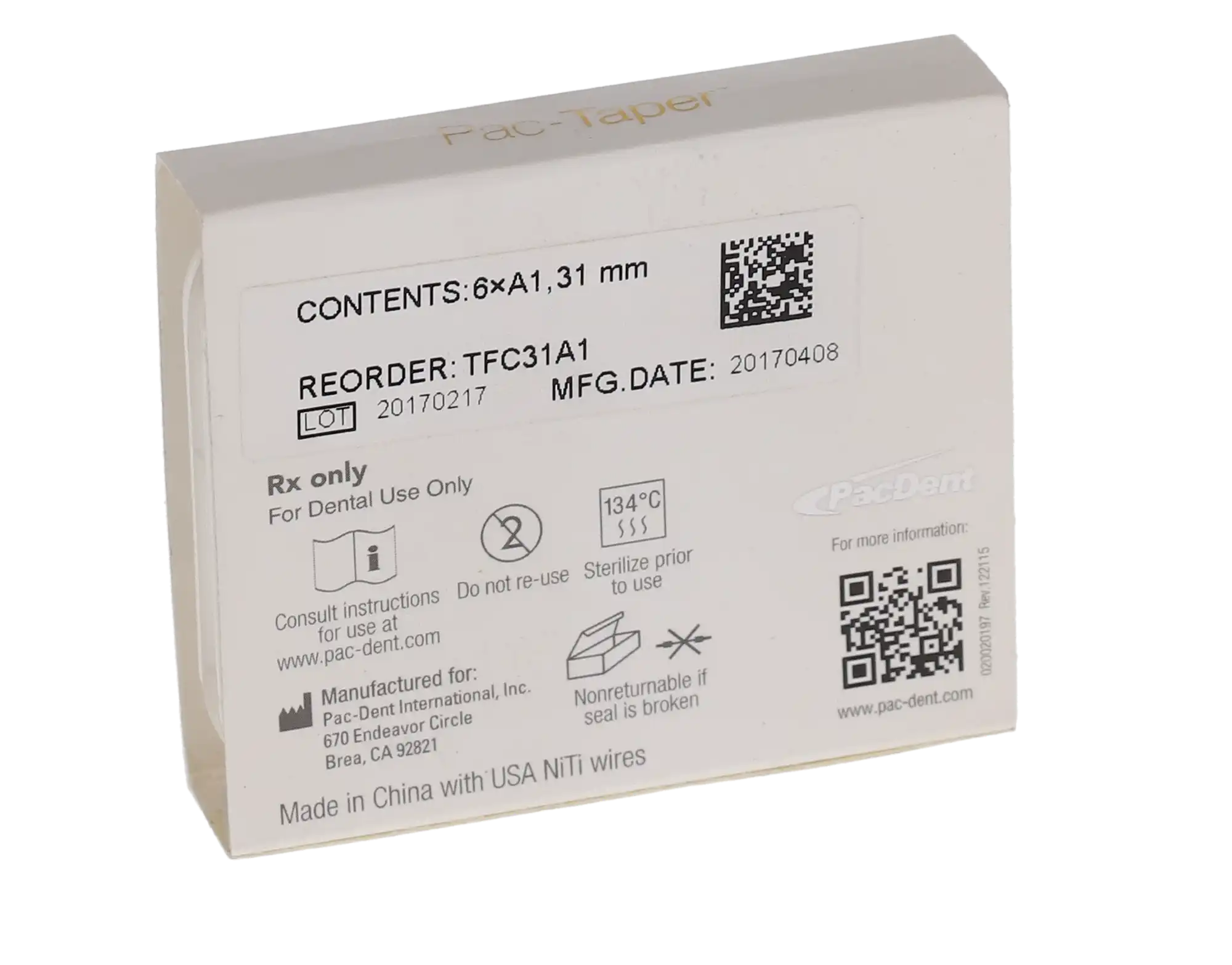Pac-Taper Conform Nickel-Titanium Rotary Files, A1, 31mm, 6/Pk, TFC31A1 thumbnail 5