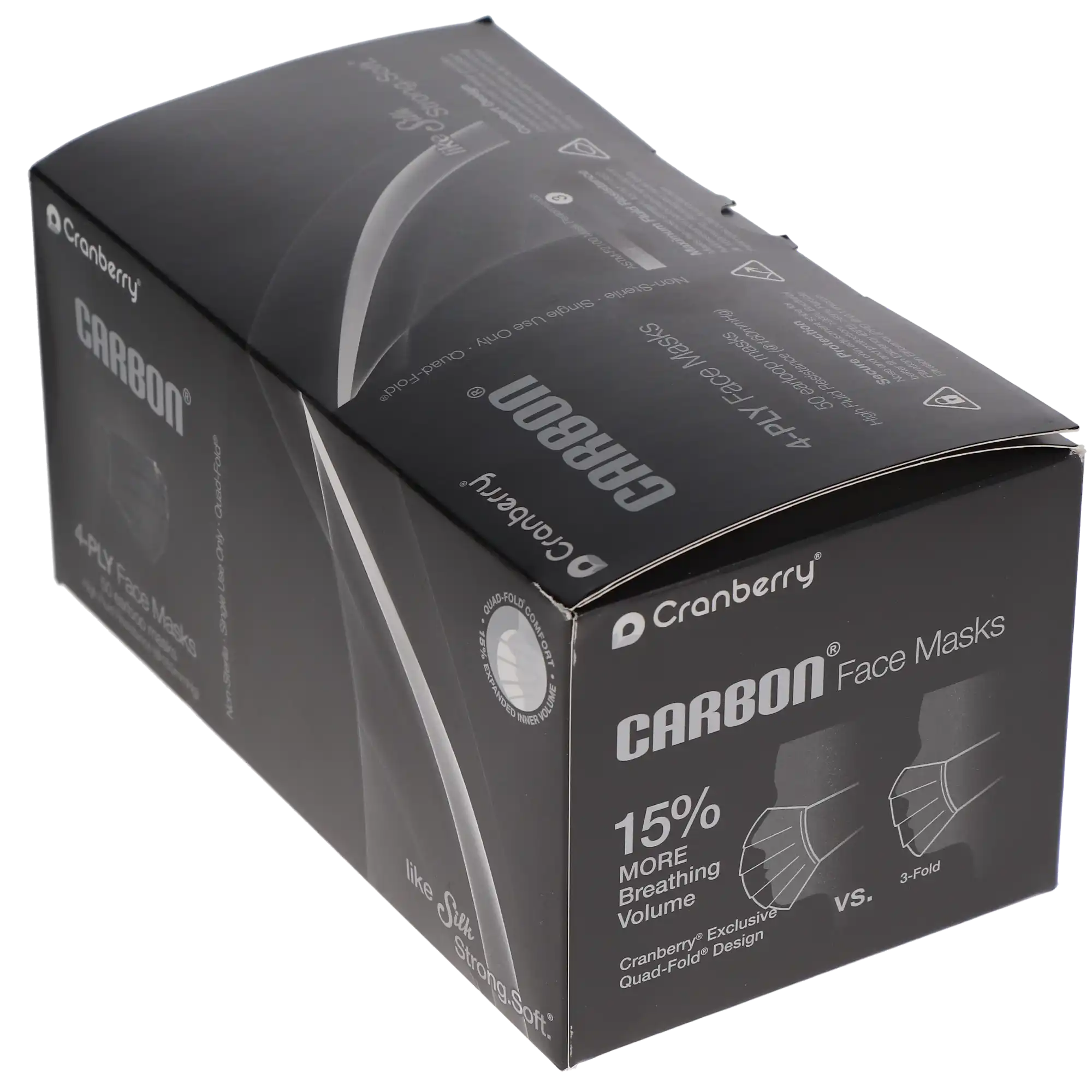 Cranberry Carbon ASTM Level 3 Earloop Face Mask, 4-Ply, Black, One Size, 50/Box, C2900K thumbnail 9
