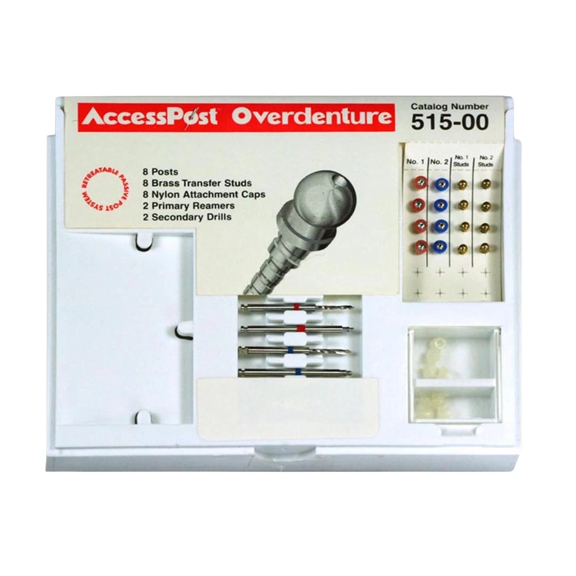 Essential Dental Systems AccessPost Overdenture Indirect Introductory Kit, Stainless Steel, Sizes 1 & 2, Red/Blue, 8 Posts/Kit - AccessPost Overdenture Indirect Introductory Kit - Image 1