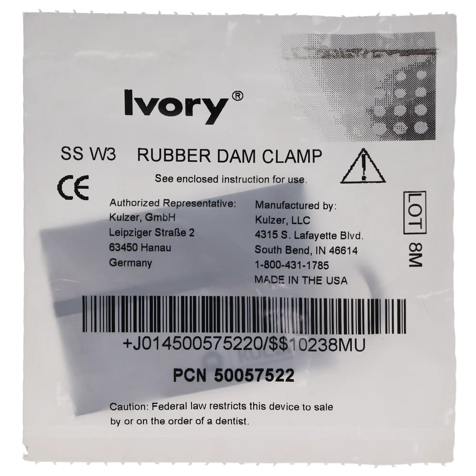 Ivory Stainless Steel Wingless Rubber Dam Clamp, #W3, Flat Jaws for Small Molars, 1/Pk, 50057522 thumbnail 7