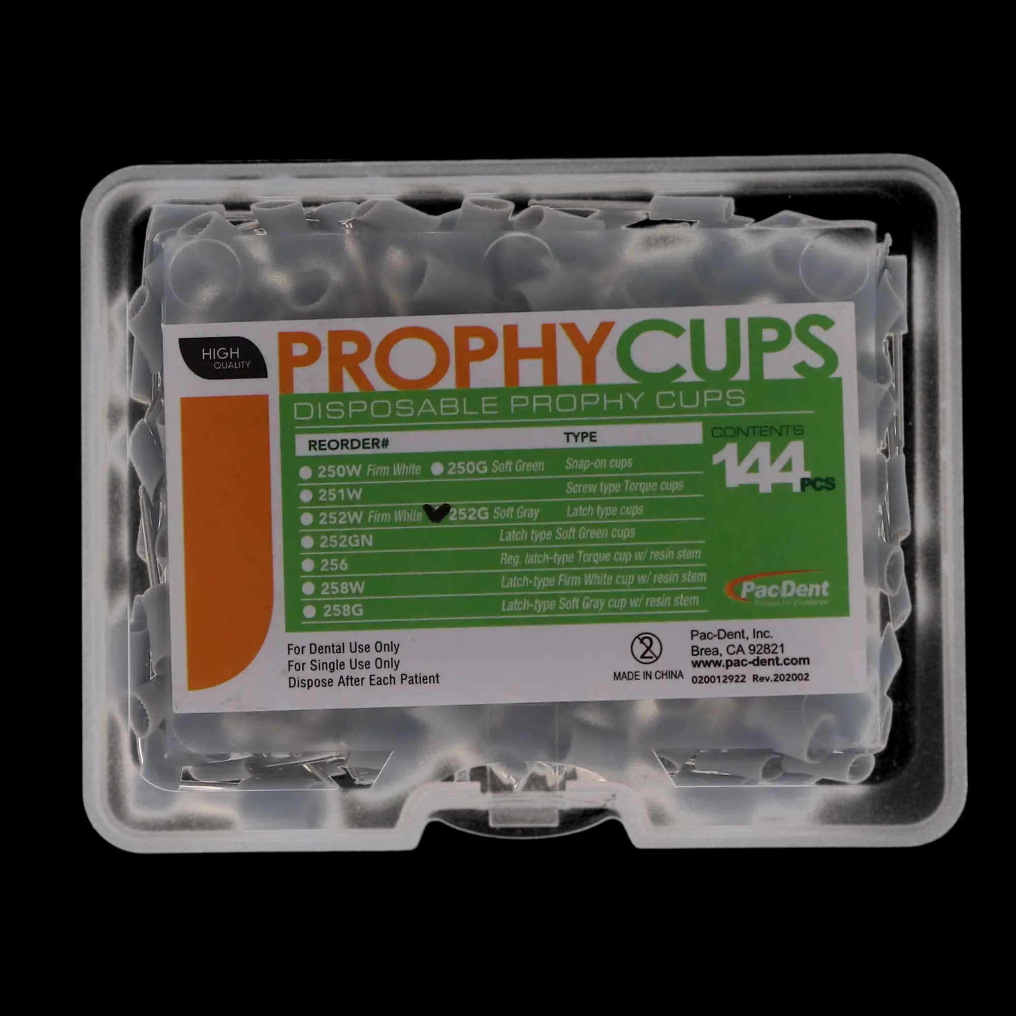 Pac-Dent Disposable Prophy Cups, Latch Type, Soft Gray, Latex-Free, 144/Pk, 252G thumbnail 5